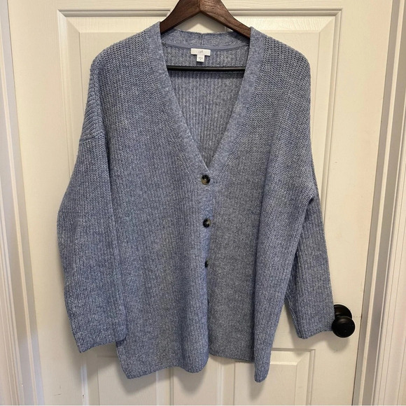 J. Jill Button Cardigan Relaxed Fit Long Sleeve Blue/White Women's Size Medium - Picture 1 of 6